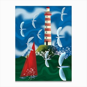 Red and White Striped Lighthouse Canvas Print