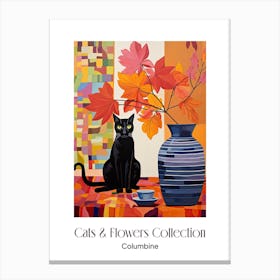 Cats & Flowers Collection Columbine Flower Vase And A Cat, A Painting In The Style Of Matisse 2 Canvas Print