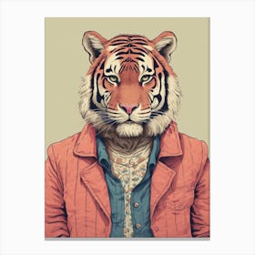 Tiger Illustrations Wearing A Red Jacket 7 Canvas Print