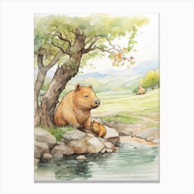 Storybook Animal Watercolour Capybara 1 Canvas Print