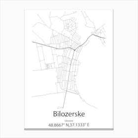 Bilozerske,Ukraine Minimalist Map Stampe su tela