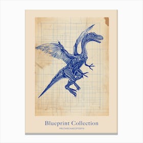 Protarchaeopteryx Dinosaur Blue Print Sketch 3 Poster Canvas Print