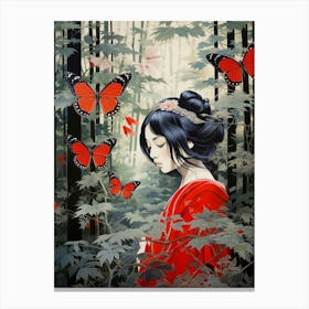 Person In The Woodlands With Butterflies 2 Canvas Print