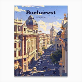 Bucharest Romania Street Digital Travel Illustration Canvas Print