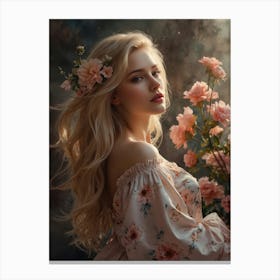 Beautiful Girl With Flowers 1 Canvas Print