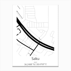 Saku,Japan Minimalist Map Canvas Print