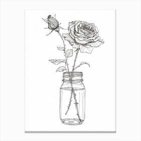 English Rose In A Jar Line Drawing 1 Canvas Print