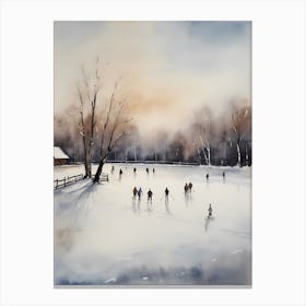 Rustic Winter Skating Rink Painting (31) Canvas Print