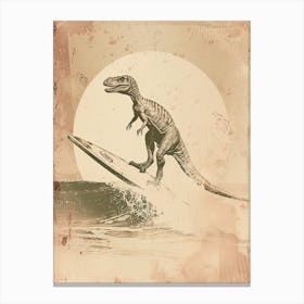Vintage Dilophosaurus Dinosaur On A Surf Board 2 Canvas Print