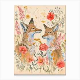 Folksy Floral Animal Drawing Fox 3 Canvas Print