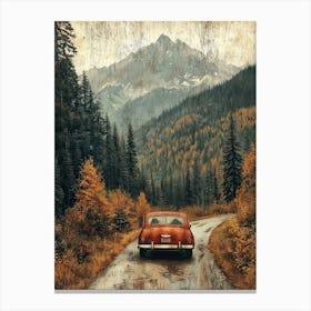 Vintage Car On A Winding Road Through Autumnal Mountain Landscape Canvas Print