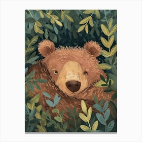 Sloth Bear Hiding In Bushes Storybook Illustration 3 Canvas Print