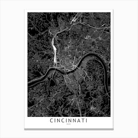 Cincinnati Black And White Map Canvas Print