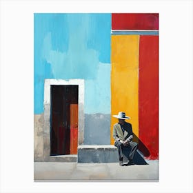 Mexican Man Sitting On A Bench Canvas Print