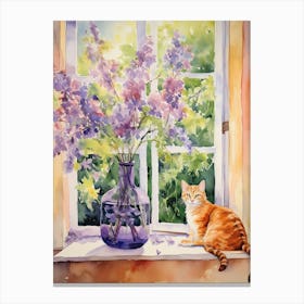 Cat With Wisteria Flowers Watercolor Mothers Day Valentines 4 Canvas Print