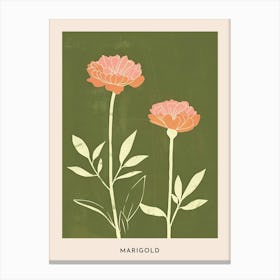 Pink & Green Marigold 2 Flower Poster Canvas Print