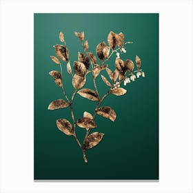Gold Botanical Andromeda Axillaris Bloom on Dark Spring Green n.0408 Canvas Print