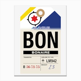 Bonaire (BON) Caribbean Netherlands Vintage Airline Luggage Tag Canvas Print