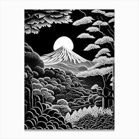 Kairakuen, 1, Japan Linocut Black And White Vintage Canvas Print
