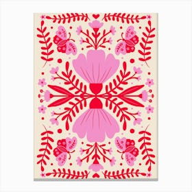 Pink And Red Flowers Toile