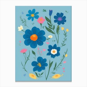 Beautiful Flowers Illustration Vertical Composition In Blue Tone 2 Canvas Print