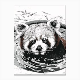 Red Panda Relaxing In A Hot Spring Ink Illustration 1 Canvas Print