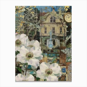 White Flowers Scrapbook Collage Cottage 2 Canvas Print