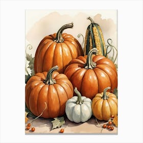 Holiday Illustration With Pumpkins, Corn, And Vegetables (1) Canvas Print
