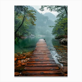 Wooden Bridge Over A Lake Canvas Print