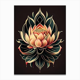 Lotus Flower, Buddhist Symbol Retro Illustration 1 Canvas Print