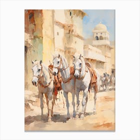 Horses Painting In Rajasthan, India 2 Canvas Print