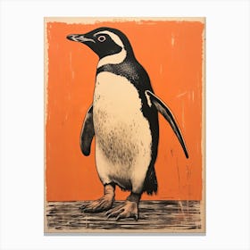 Penguin, Woodblock Animal Drawing 2 Canvas Print