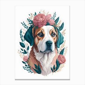 Cyte Dog Portrait Pink Flowers Painting (16) Canvas Print