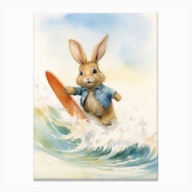 Bunny Surfing Rabbit Prints Watercolour 3 Canvas Print