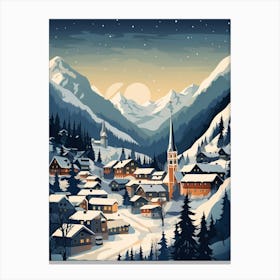 Winter Travel Night Illustration Lech Austria 2 Canvas Print
