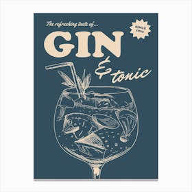 Navy Retro Gin And Tonic Canvas Print