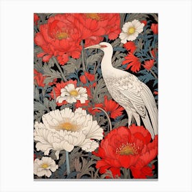 Dianthus And Bird Vintage Japanese Botanical Canvas Print