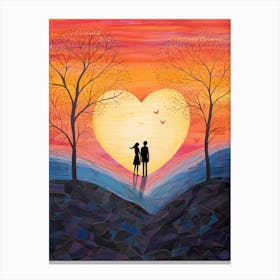 Rainbow Swirl Heart Sunset Silhouette 8 Canvas Print