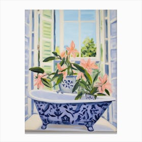A Bathtube Full Lily In A Bathroom 3 Canvas Print