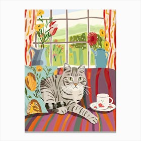 Tea Time With A Scottish Fold Cat 3 Canvas Print