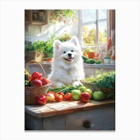 Samoyed pup supervises Canvas Print