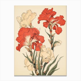 Great Wave With Gladiolus Flower Drawing In The Style Of Ukiyo E 2 Canvas Print
