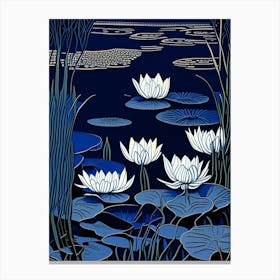 Water Lilies Waterscape Linocut 1 Canvas Print