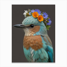 Kingfisher With A Flower Crown European Robin 1 Canvas Print