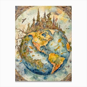 Old World Map With A Twist Of Fantasy Elements Canvas Print