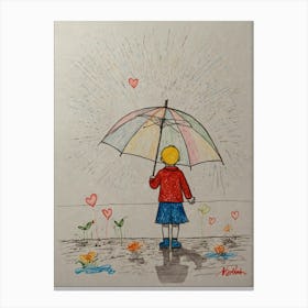 Little Girl With Umbrella Canvas Print