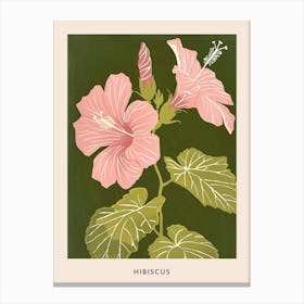Pink & Green Hibiscus 1 Flower Poster Canvas Print