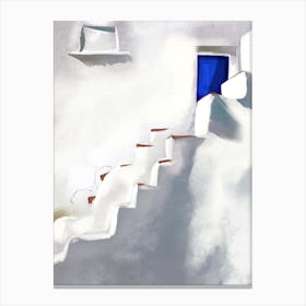 Ragged Steps To The Blue Door Santorini Canvas Print