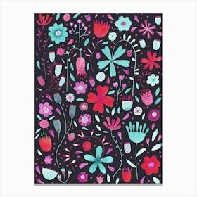 Wild Flowers On A Black Background Canvas Print