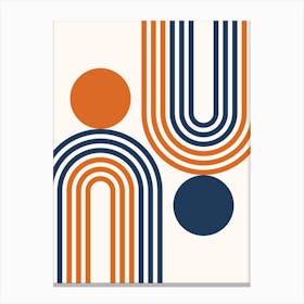 Mid Century Modern Geometric in classy navy blue burnt orange (Rainbow and Sun Abstract Design) 2 Canvas Print
